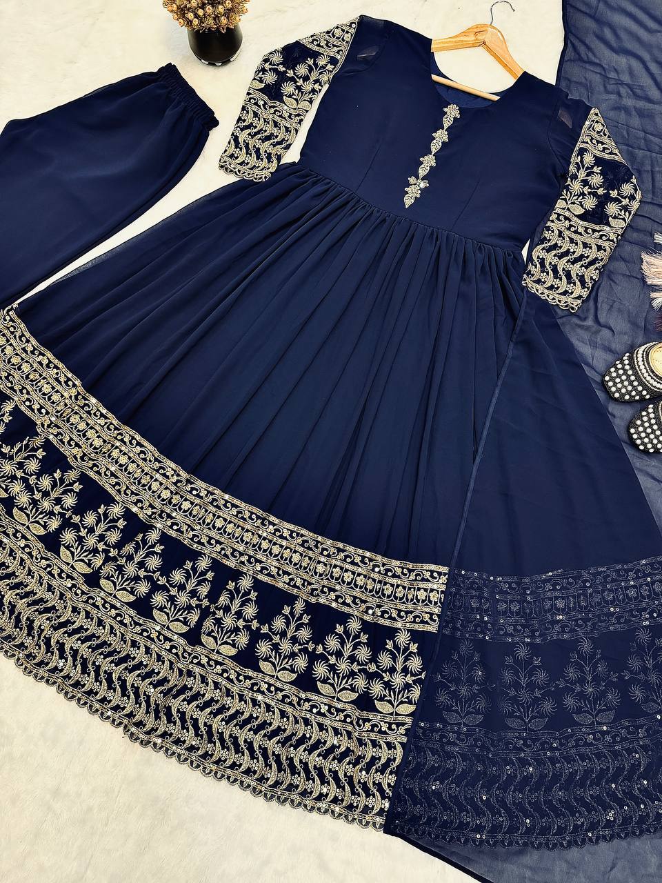 Little Sovereign Navy Embroidered Anarkali